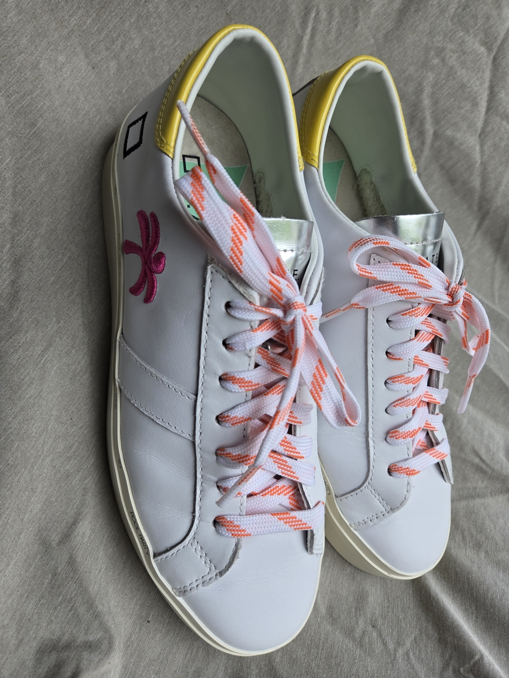 D.A.T.E. Hill Low Premium Italian Leather Sneakers White Pink Palm Tree US 7 - Picture 12 of 14